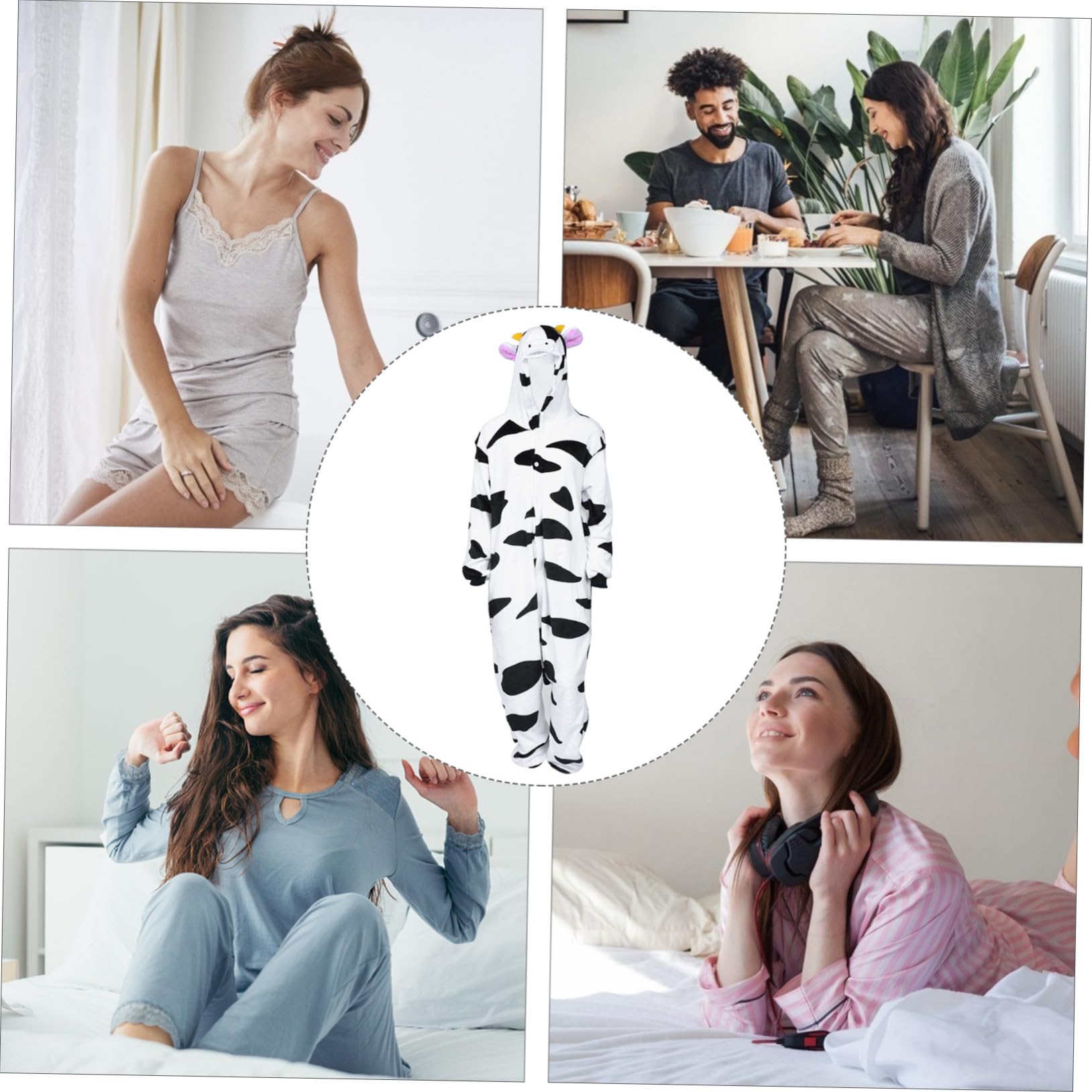 BESPORTBLE Pigiama Donna Invernale Flanella Motivo Mucca Cartone Animato, Design Unisex Traspirante, Comodo per Homewear e attività, Tessuto Morbido e Caldo