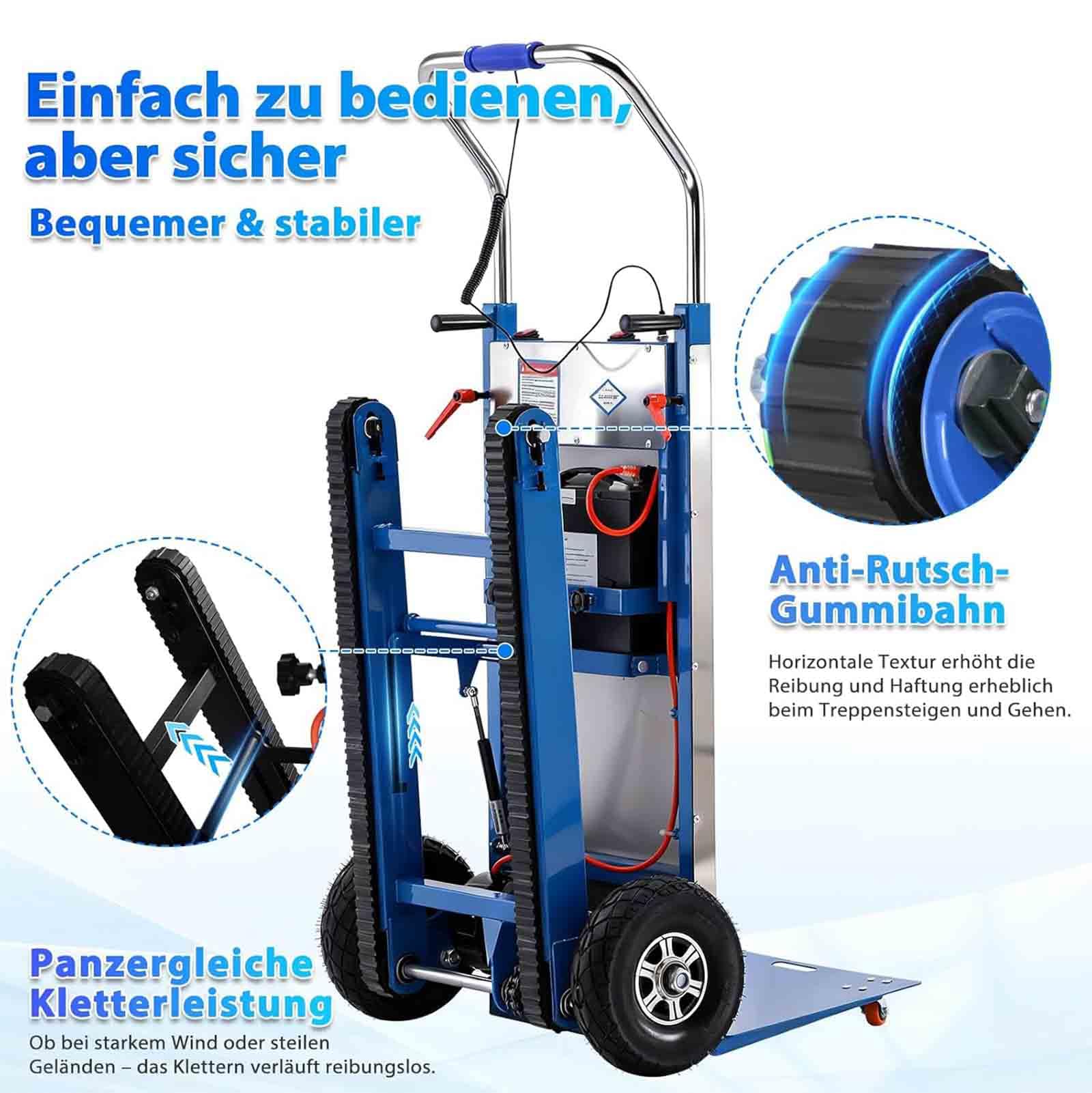 Carrello Elettrico da 1200 W, scaletta elettrica con capacità di carico di 880 lbs, con Batteria Rimovibile, con Corda di Sicurezza e Pompa ad Aria per Il Trasporto di mobili,008