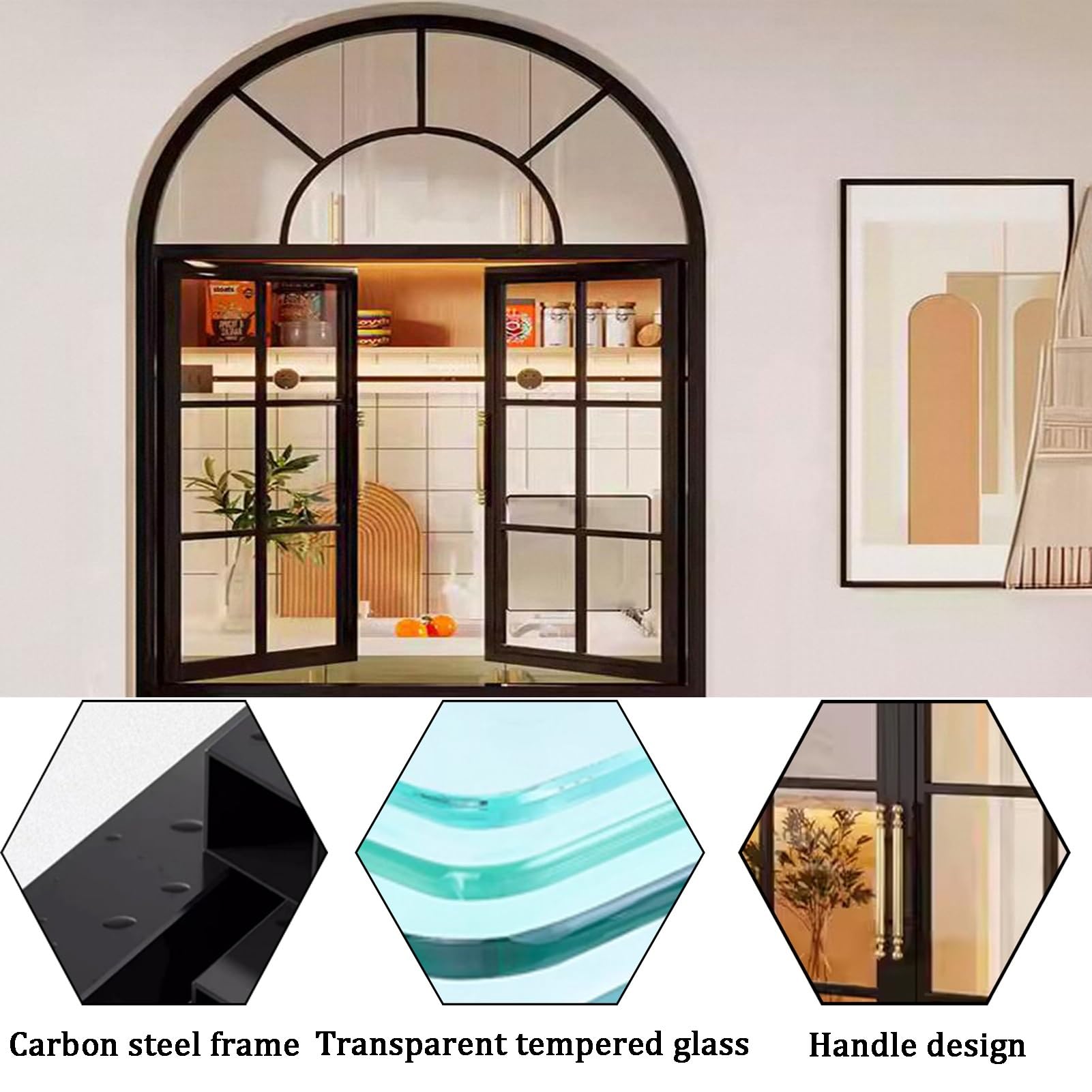 Ventanas Cobertizo Arco Superior De Montaje Empotrado Ventanas Corredizas El Hogar Manijas, Ventanas Corredizas Horizontales con Mosquitero Vidrio Templado(Black,80X90CM)