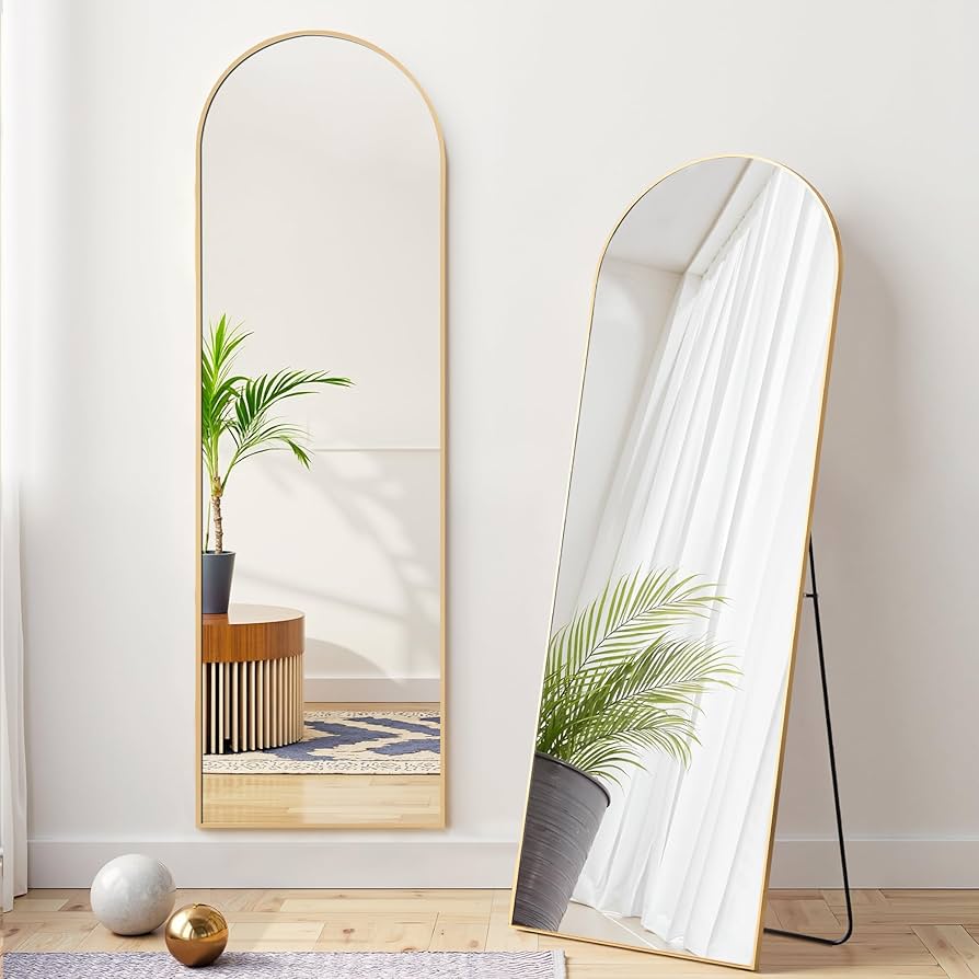 スタンドミラー アーチ型 全身鏡 壁掛け 姿見 160cmx50cm シルバーの