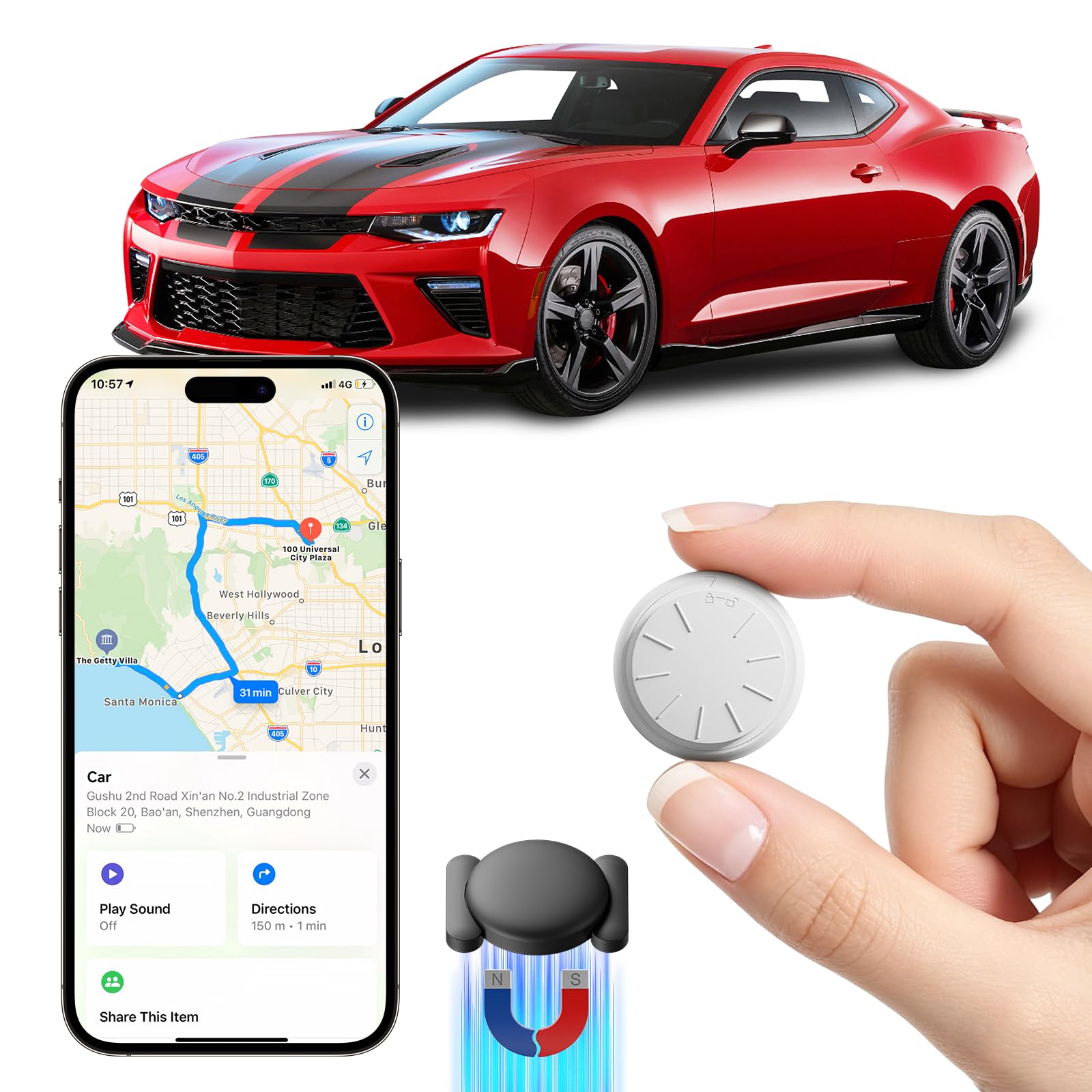 GPS Tracker for Vehicles, 1 PCS Real-Time Undetectable GPS Tracker for Car, No Subscription or SIM Required, Hidden Vehicle Locator, Magnetic Waterproof, Accurate Tracking, iOS Only (Black)