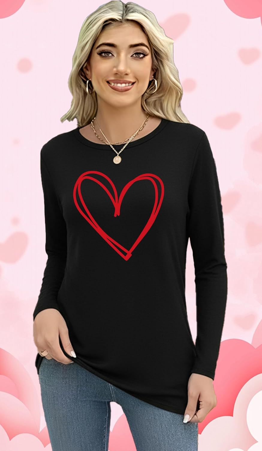 Valentine's Shirts for Women: Cute Heart Love Pullover Tees Valentine Gift Long Sleeve Blouse Tops - Image 3