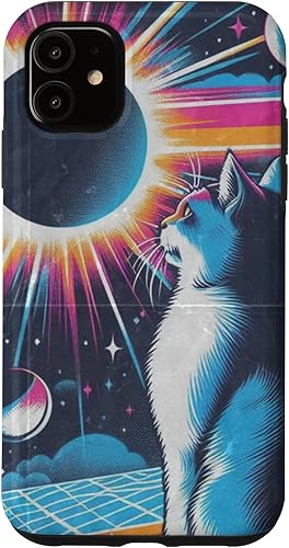 Miniatura 10 de iPhone 12 mini Cat Solar Eclipse - Synthwave Retro Poster Style Case