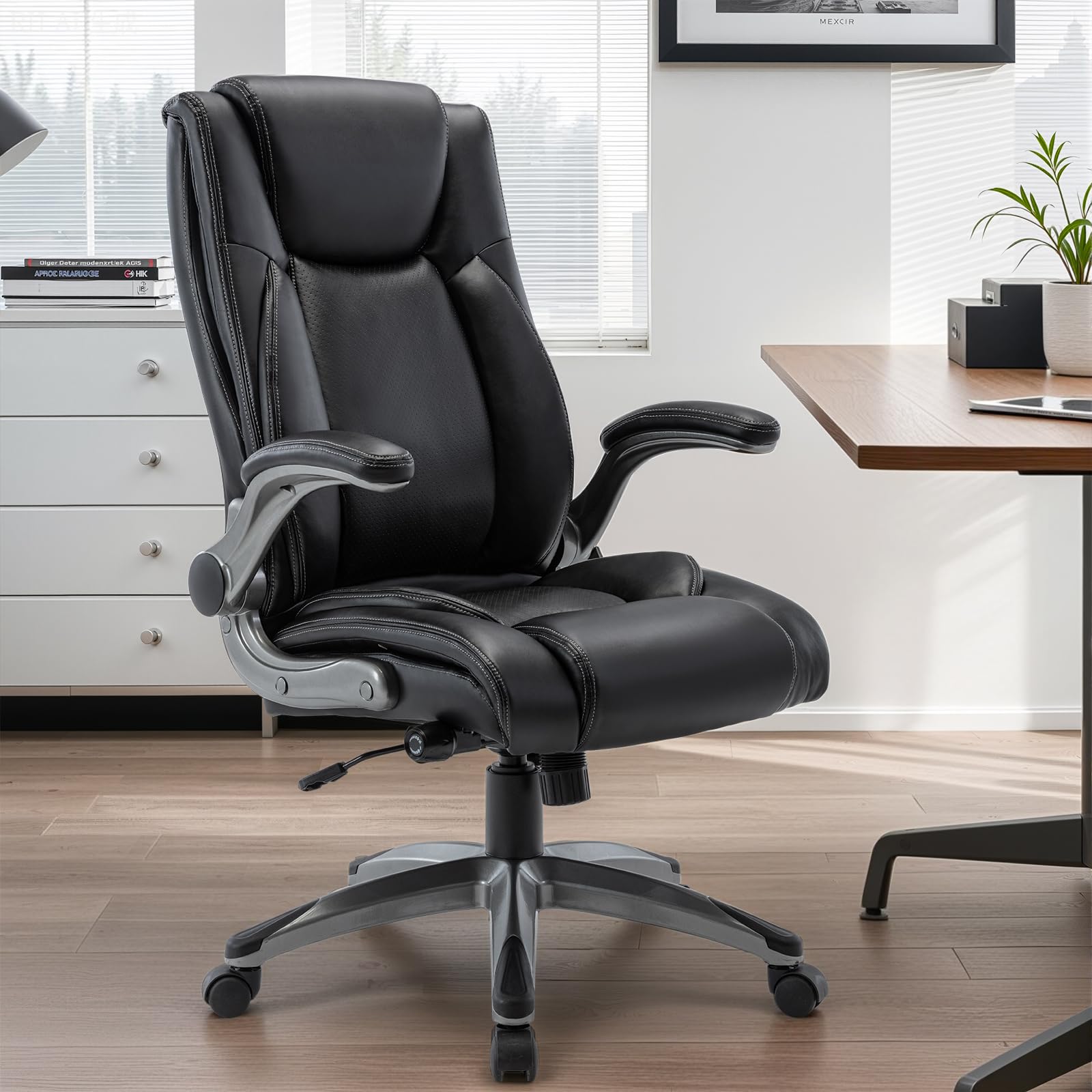 Ergonomic Executive Office Chair with Adjustable Lumbar Support, Flip-up Armrests, Double Padded Seat & Tilt Function โ High Back Swivel Desk Chair for Home Office & Gaming,Black โ image 1