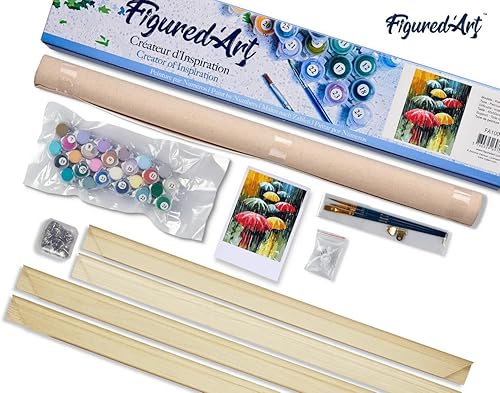 Vista 447 de Figured'Art - Juego de pintura por números, lienzo enrollado sin marco, para manualidades, para adultos, 16 x 20 pulgadas, jarrón de peonías