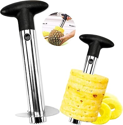 Pineapple Corer, Stainless Steel Pineapple Corer Slicer Tool, Fruit Pineapple Slicer Peeler for Easy Core Removal, Black