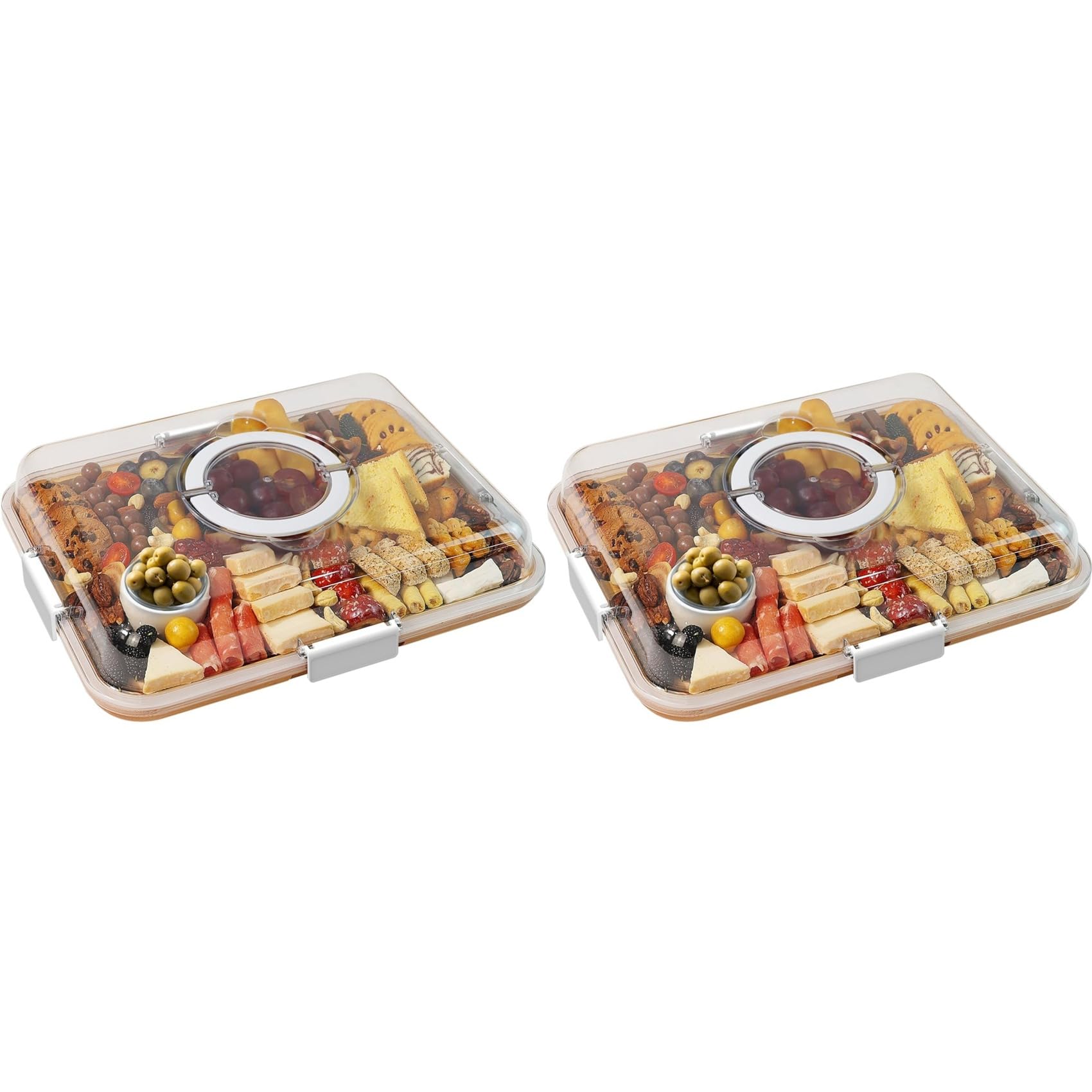 Aundhegrtt 2X Charcuterie Board with Clear Lid, Travel Portable Cheese Board Charcuterie Boxes Cutting Boards for Kitchen
