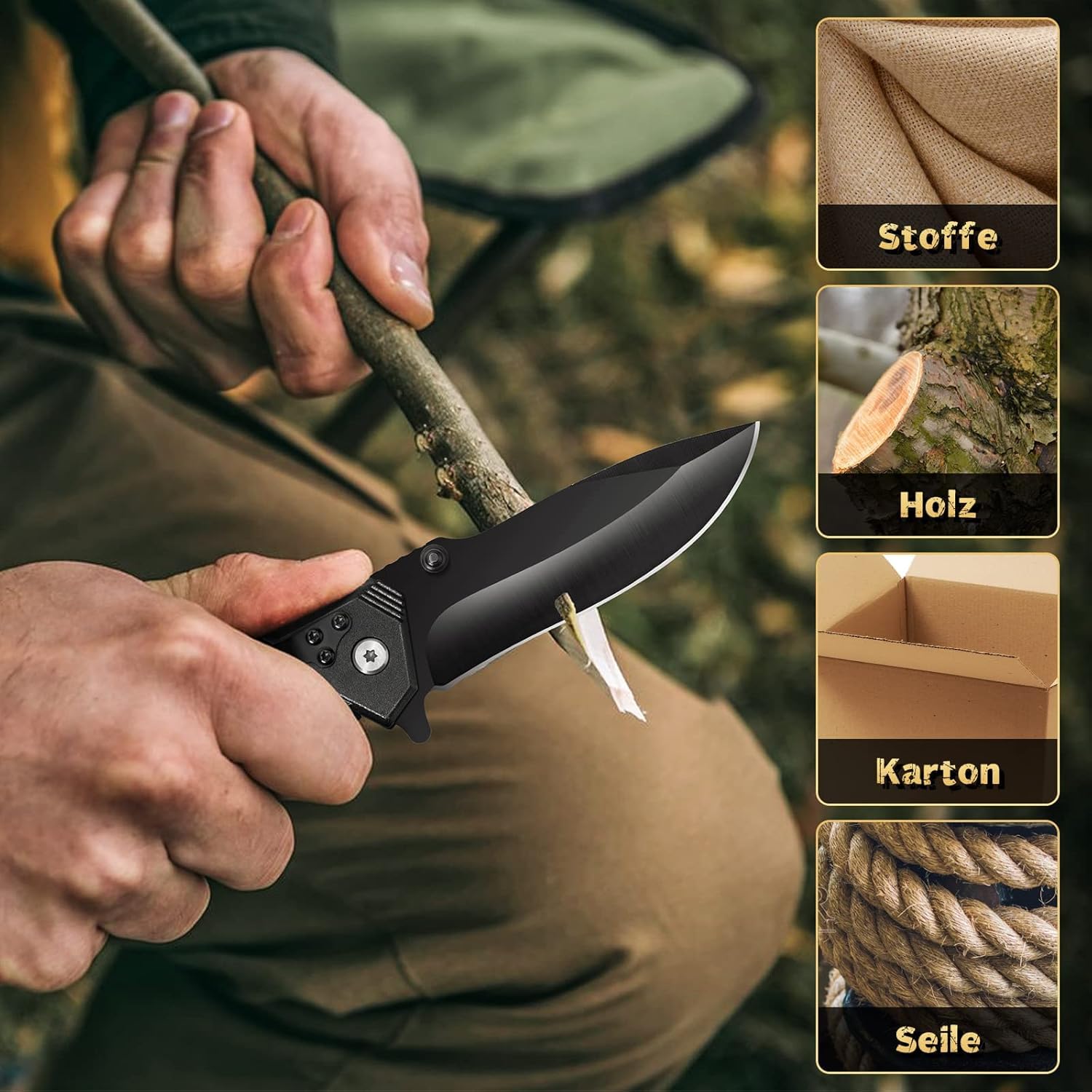 Taschenmesser Klappmesser Set - Extra Scharfes Einhandmesser mit Hochwertiger Titaniumklinge aus Edelstahl - Outdoor Messer Rettungsmesser
