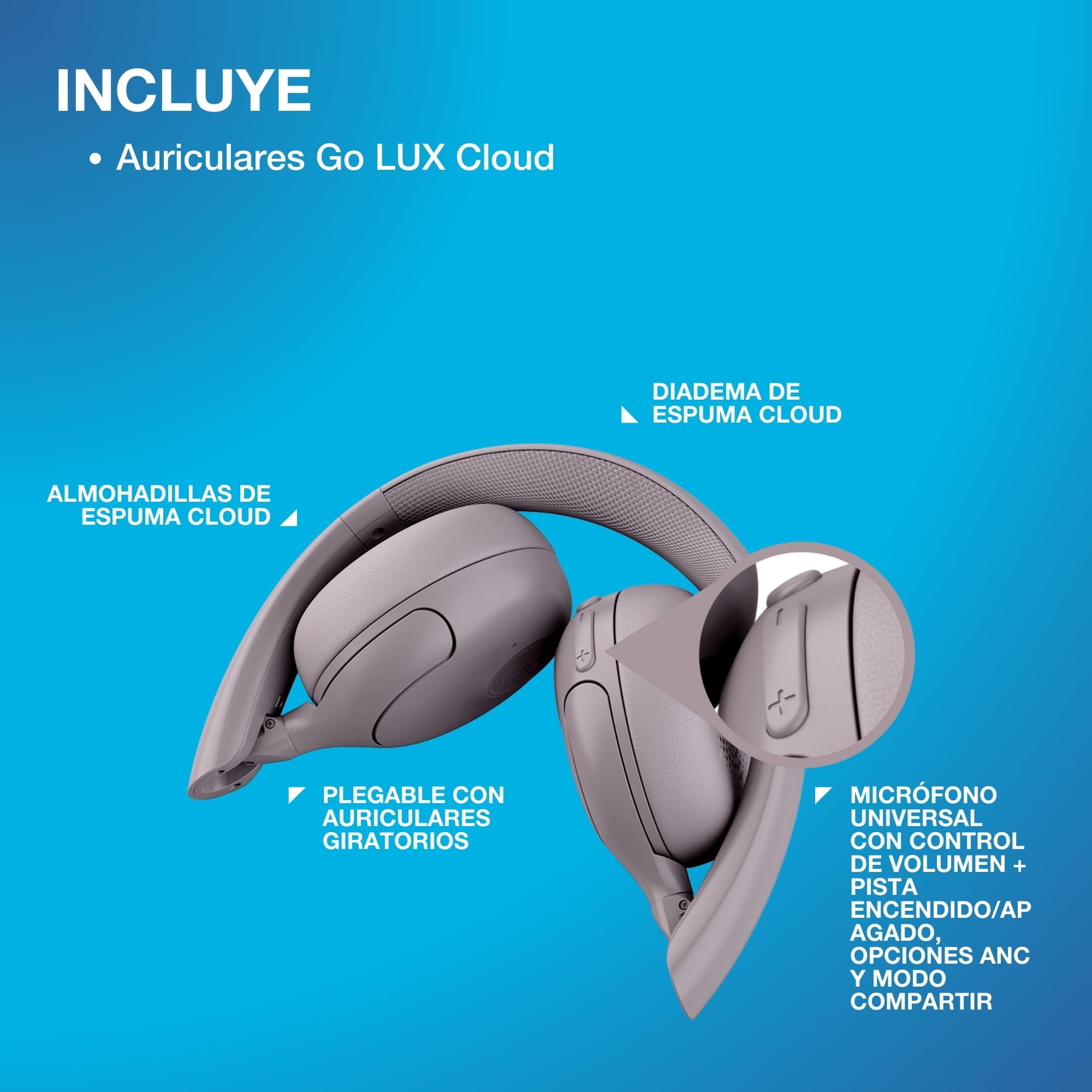 JLab Go Lux ANC Auriculares Inalámbricos Bluetooth con Cancelación Activa de Ruido - Cascos con MicróFono, 70+ Horas de Reproducción, Audio Espacial y Modo Consciente, Malva