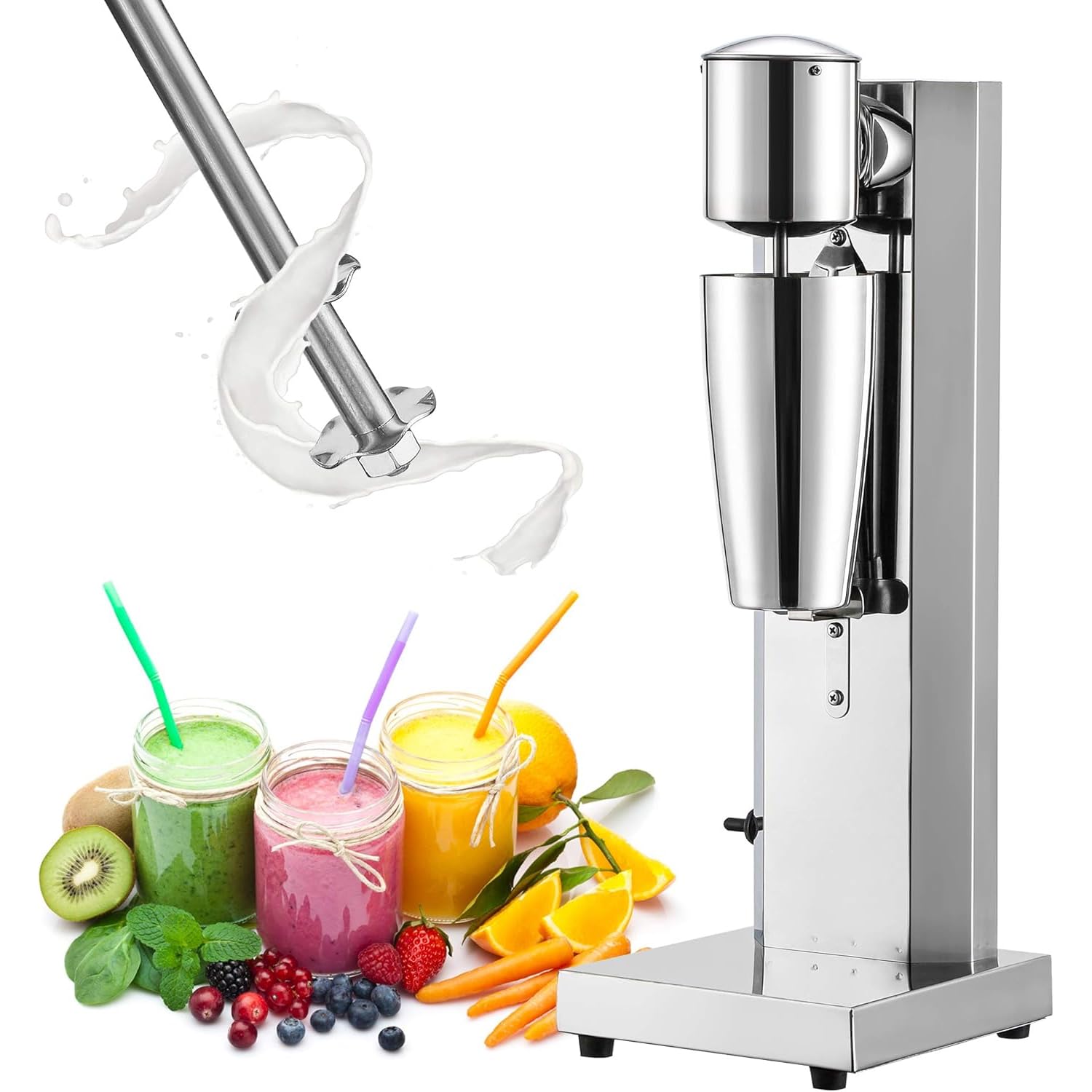 Przenośny mikser do koktajli mlecznych, komercyjny ekspres do koktajli mlecznych 180 W z kubkami ze stali nierdzewnej 800 ml, prędkość silnika 18 000 obr/min, wydajne mieszanie i 2 V (Single