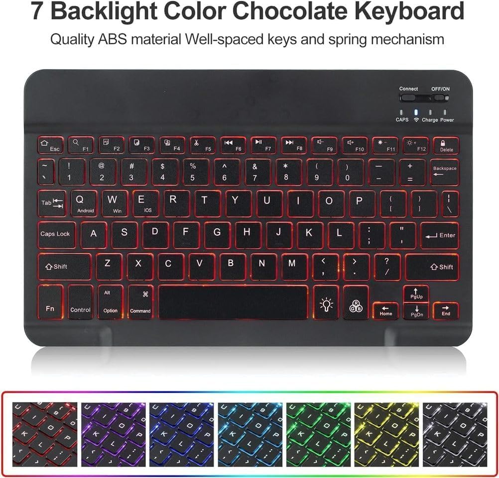 Keyboard Case for Lenovo Idea Tab 11-inch 2025 Models (TB-336ZU/TB-336FU) and Mouse, 7-Color Backlit Magnetic Detachable Bluetooth Keyboard, Ultra-Thin Multi-Angle Folio Cover,Black