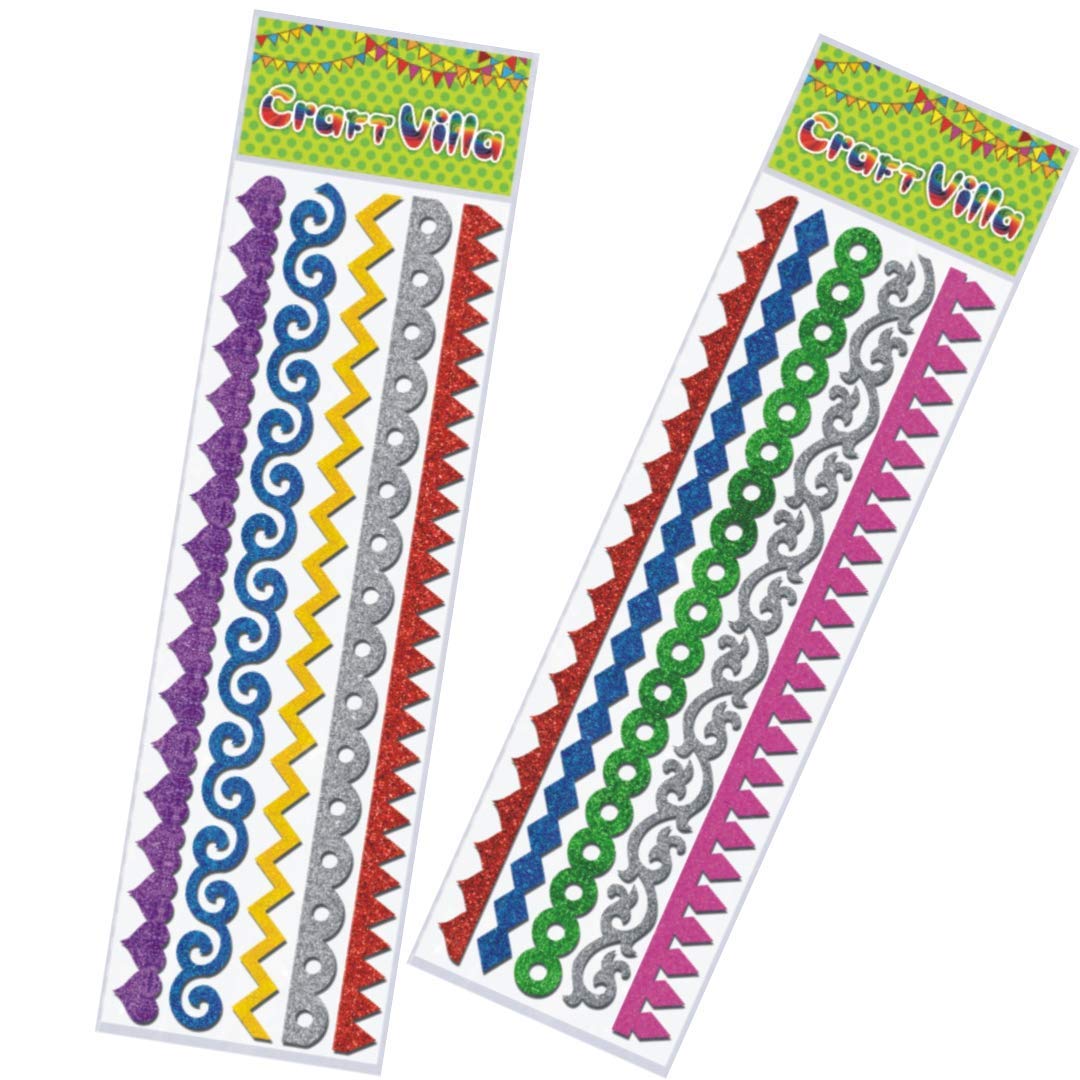 Craft Villa, Eva Foam Self Adhesive Glitter Border for Create Art & Craft and All Type of Project Creative (Set of 10 Pics Include 2 pics of Each Design)