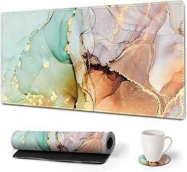 ArtSo Large Gaming Mouse Pad Extended Desk Pad XL Keyboard Mat Long Mousepad Decor Writing Pad 31.5x15.7inch Non Slip Rubber Base with Stitched Edges for Work, Game -Abstract Art Marble