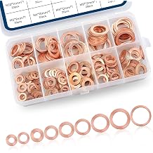 200 PCS Car Copper Washers Assortment Kit, Metric Copper Crush Washer, 9 Sizes Flat Sealing Washer Assortment Kit, Universal Copper Oil Pan Plug Sealing Gaskets for Cars Gold