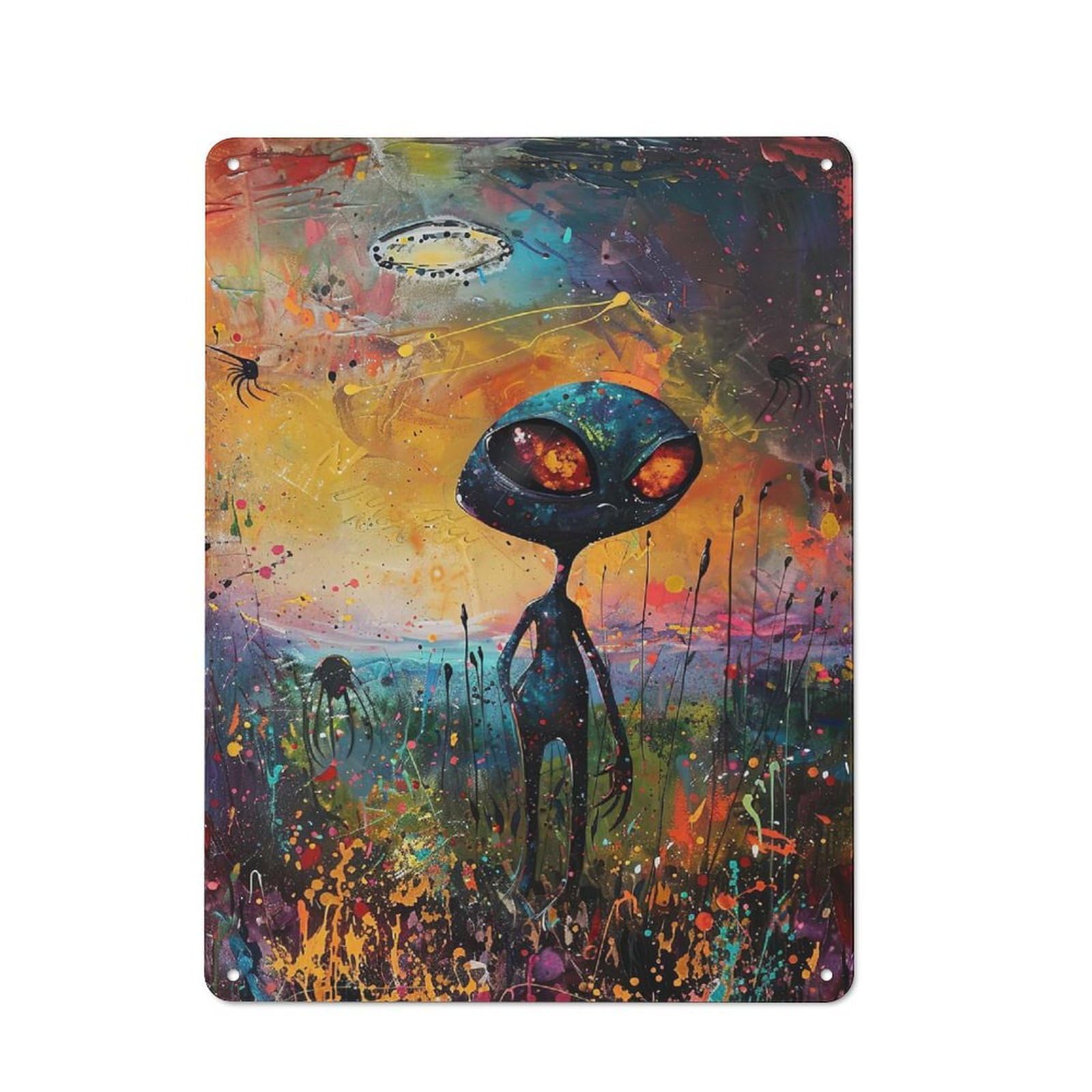 Junmoney Alien Art Xxxviii Rustic Metal Wall Decor 40X30cm, Metal Wall Sign For Pub, Home Bar, Shed Or Man Cave