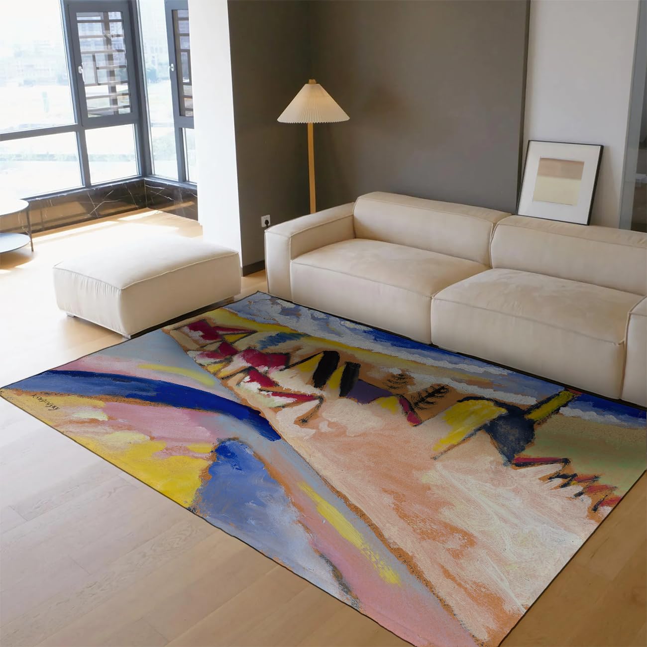Tapis bleu jaune abstrait 80x150cm lavable et antidérapant pour salon moderne