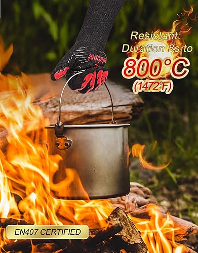 Miniatura 9 de WEEDABEST Guantes de barbacoa calientes resistentes al calor, guantes de cocina profesionales largos resistentes al calor para parrilla, ahumador,