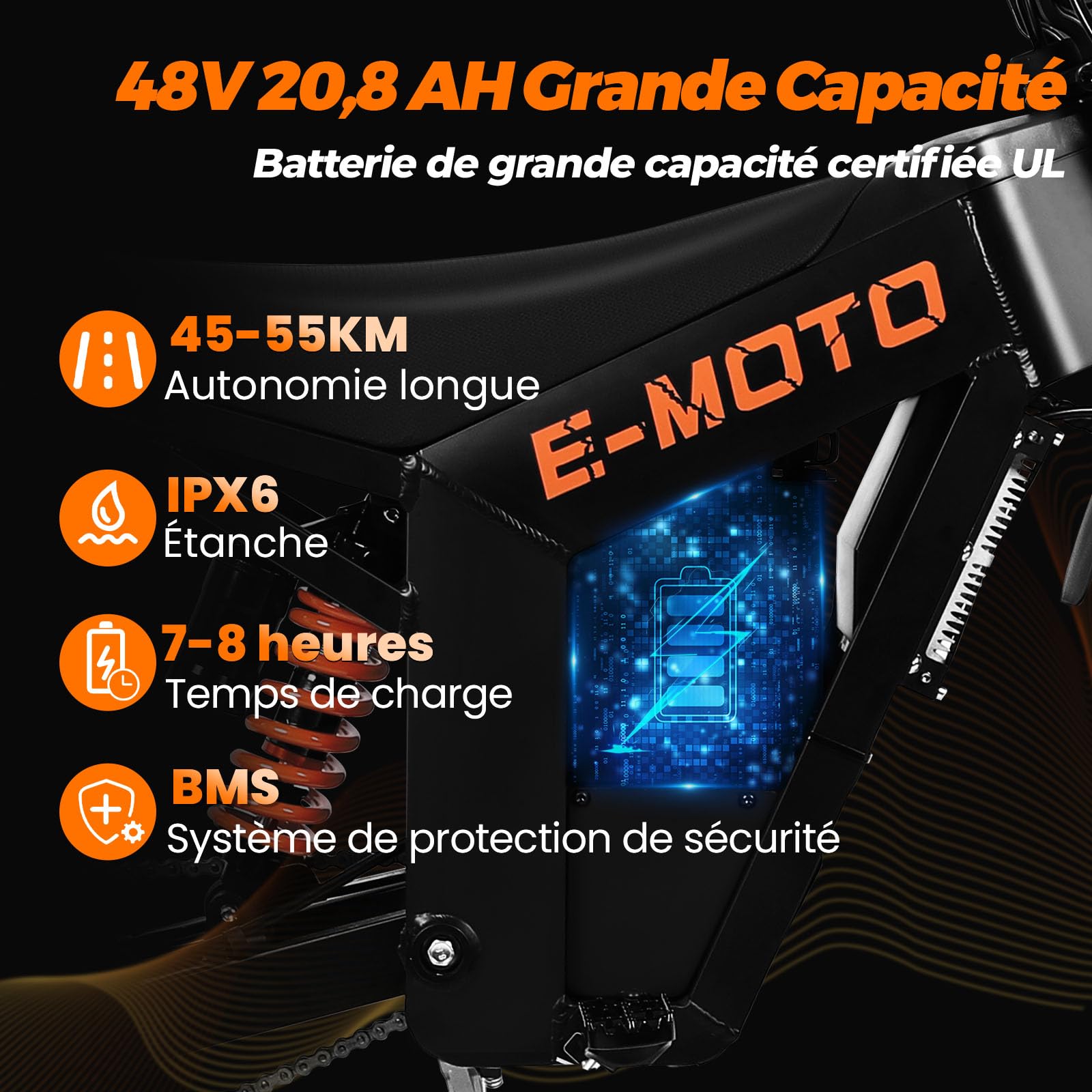 Vélo Électrique Adulte Ados Ebike 14" 12" VTT Tout-Terrain 48V 20.8Ah Batterie Autonomie 45-55km Suspension Hydraulique Double Disque 3 Speed Modes