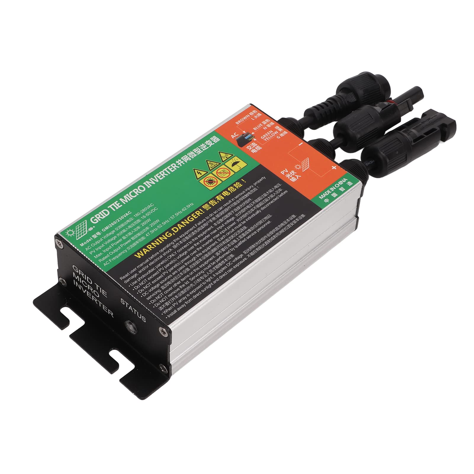Bediffer Solar-Mikro-Wechselrichter, 260 W, Kleiner Sinus-Wechselrichter für Heim-Solarsysteme, Aluminiumlegierung, 1 Einheit