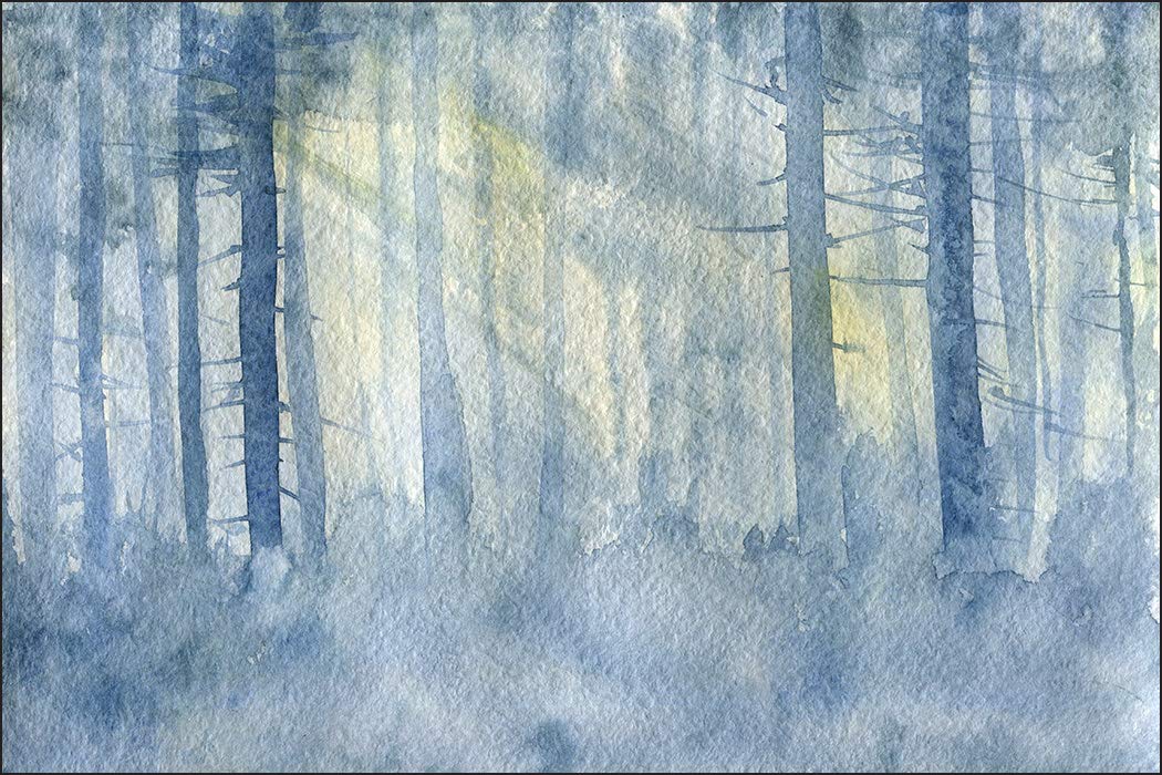 Muralo Fototapeta las, 180 x 270 cm, tapeta ścienna z włókniny, drzewa, akwarela, salon, sypialnia, nowoczesne obrazy ścienne XXL, krajobraz, mgła, panorama, dekoracja ścienna