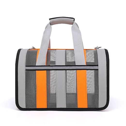 Pet Carrier Mesh Travel Bag, Lightweight Portable Cat Carrier with Wide Opening, Gray and Orange (Gray and Orange, Medium)