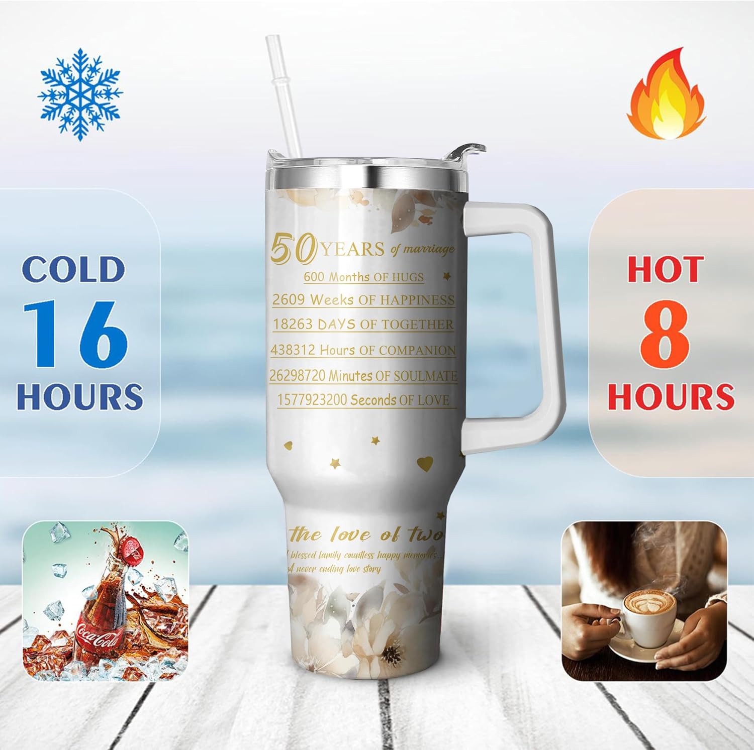 Happy 50th Anniversary Wedding Gifts 40 Oz Tumbler for Men Women, Best 50 Year Anniversary Wedding Gifts for Couple Stainless Steel Cup, 50th Anniversary Marriage Gift for Parents Wife Husband - Image 4