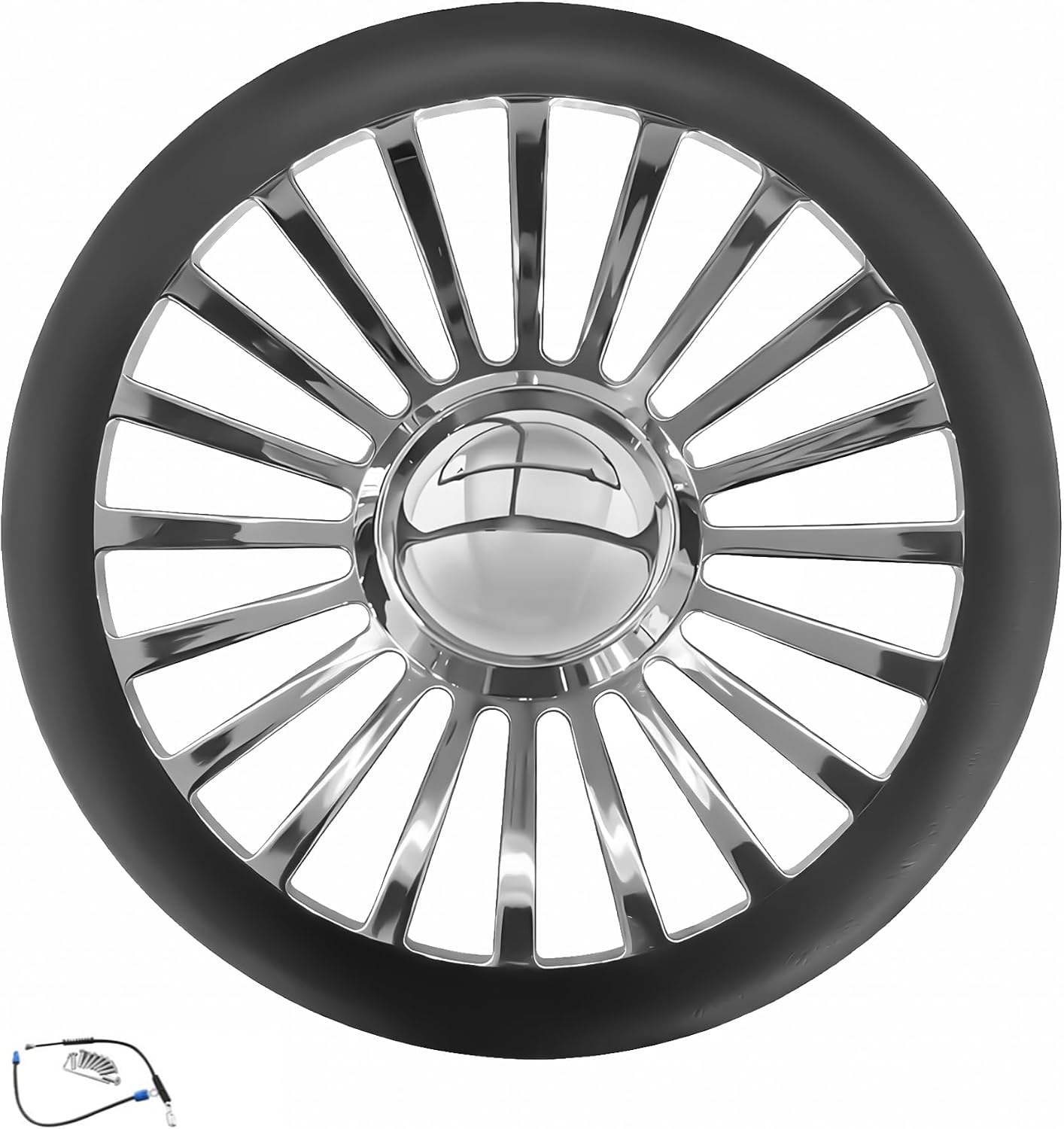 14" ‘Radiator Spoke Design’ Style Billet Aluminum 9-Bolt Steering Wheel, Black Leather Half Wrap with 9-Bolt Dish Design & Mirror-Polished Horn Button, Fits Most 1967-94 GM Cars