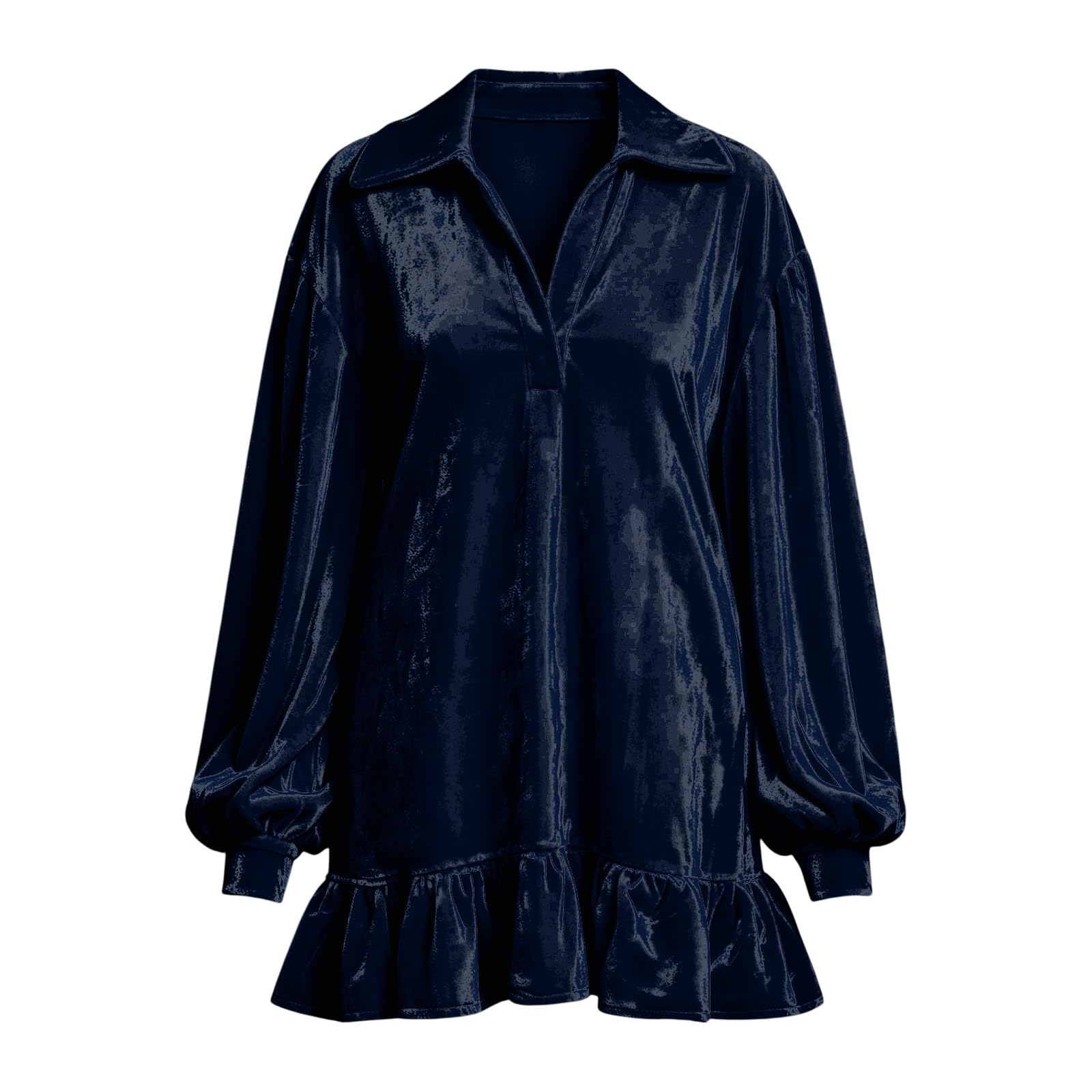 Blusa Donna Elegante Velluto Curvy Cerimonia Lunga, Maglietta Sera Manica Lunga con Volant, Maglia Top Eleganti Particolare Scollo a V, Camicetta Vintage Moda Tinta Unita Feste Lavoro Ufficio