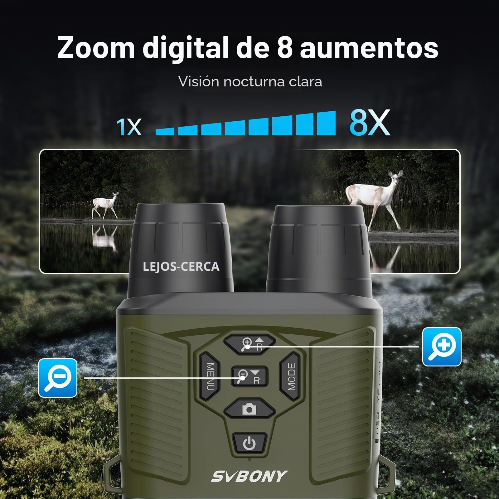 Svbony Juego de Binoculares de Visión Nocturna, Zoom 8X, 3" HD Infrarrojo Alto Vídeo 4K e Imagen 36MP, 5000mAh Recargable Bisel de Visión Nocturna, Gemela Nocturna para Caza con Tarjeta TF 32 GB