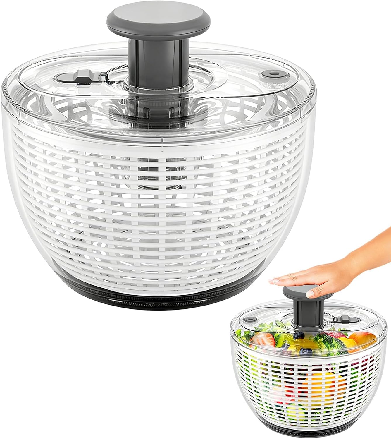 Upgrade Salad Spinner, Manual Salad Washer Spinner and Dryer, Easy Drain Vegetable Fruit Cleaner, Efficient Lettuce Spinner with Drainer, BPA-Free Salad Mixer Tosser for Home Kitchen (3.6L)