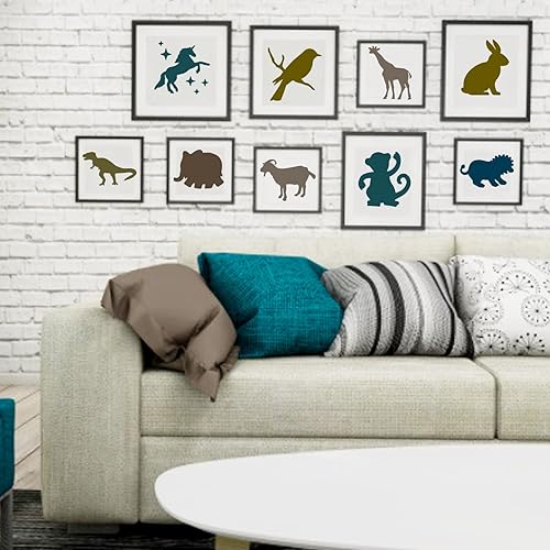 Miniatura 6 de Prasacco Juego de 12 plantillas de animales para niños, 8 x 8 pulgadas, edades de 4 a 8 años, dinosaurio, jirafa, canguro, kit de plantillas con