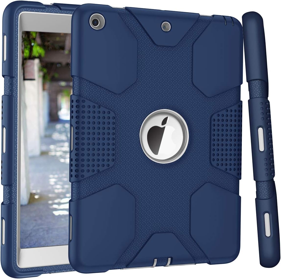 Hocase iPad 5th/6th Generation Case, iPad 9.7 2017/2018 Case, Shockproof Heavy Duty Soft Rubber Bumper+Hard Plastic Hybrid Protective Case for iPad A1822/A1823/A1893/A1954 - Navy Blue/Gray