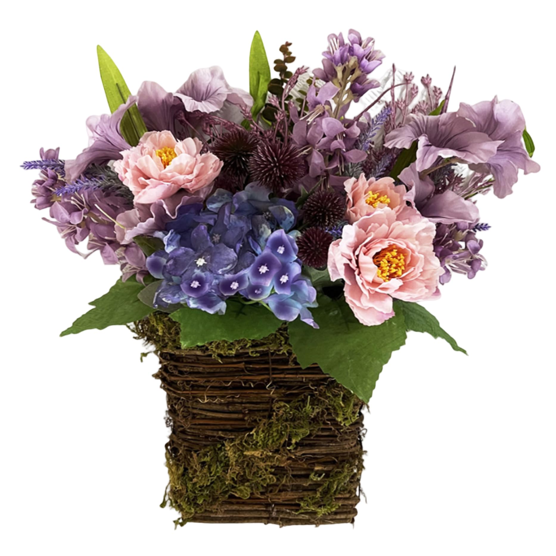 Licsaliwe Door Hanging Basket Wreath Lavender Artificial Floral Spring Wreath For Front Door Porch Wall, Summer Wildflower Home Decor