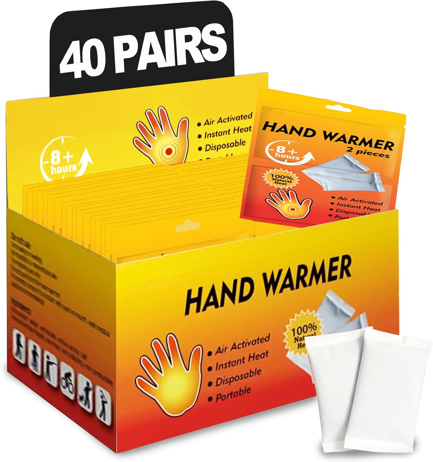 Hand Warmers Disposable- 40 Pairs(80pcs), Odorless & Air Activated, Up to 8 Hours of Heat, Perfect Heat Packs for Women & Men, Pocket Warmers for Winter, Bulk Hand Warmers for Cold Weather