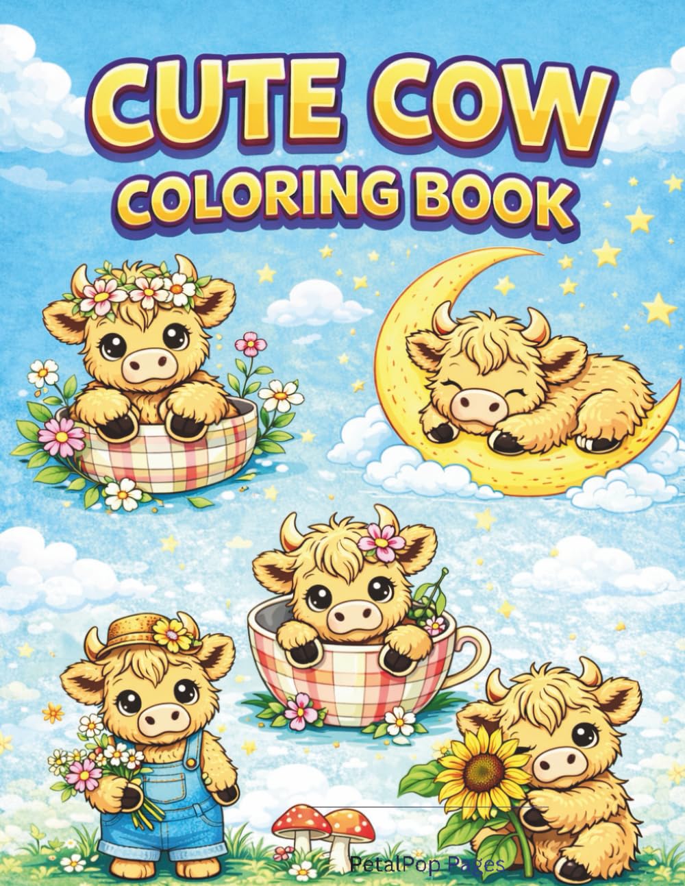 Cute & Groovy Cows Coloring Book: 40 Big, Bold & Easy Cozy Cow Coloring Pages for Relaxation