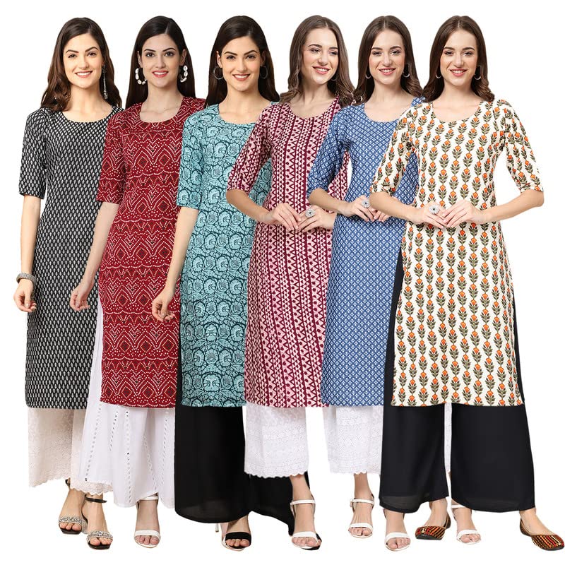 Pinkmint Women's Crepe Digital Print Straight Kurta [Pack Of 6](Mv-377-374-378-347-367-352-Xxl)