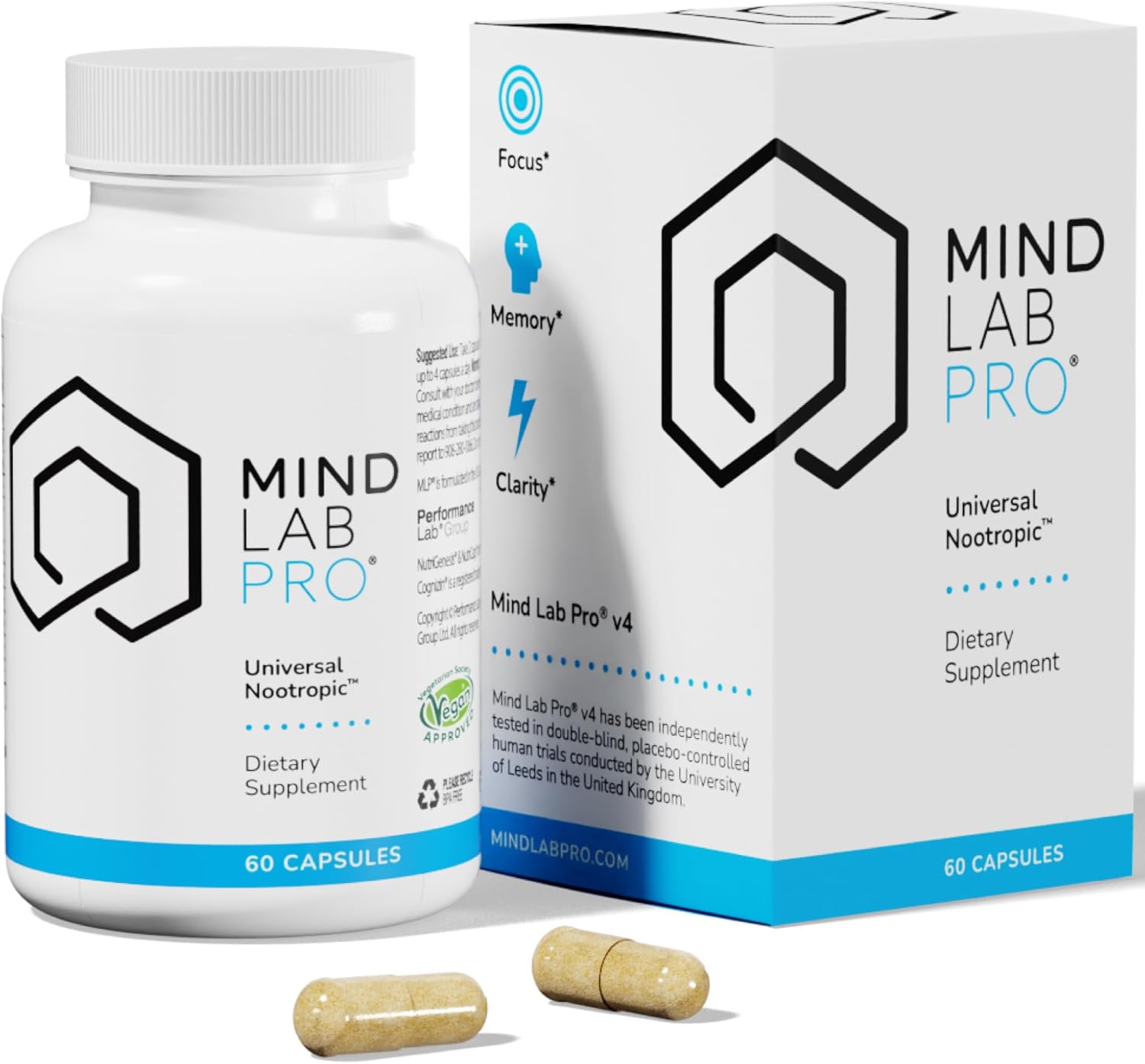 Mind Lab Pro® MLP® v4 Universal Nootropic™ Brain Booster Supplement for Focus, Memory, Clarity, Energy - 60-Count - Plant-Based, Naturally Sourced Memory Vitamins for Better Brain Health, Made in USA - Image 1 of 9