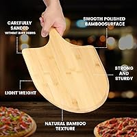 Vista 2 de Juego de cáscaras de pizza de bambú con mango antideslizante, espátula de acero inoxidable y cortador de pizza, juego de espátula multifuncional