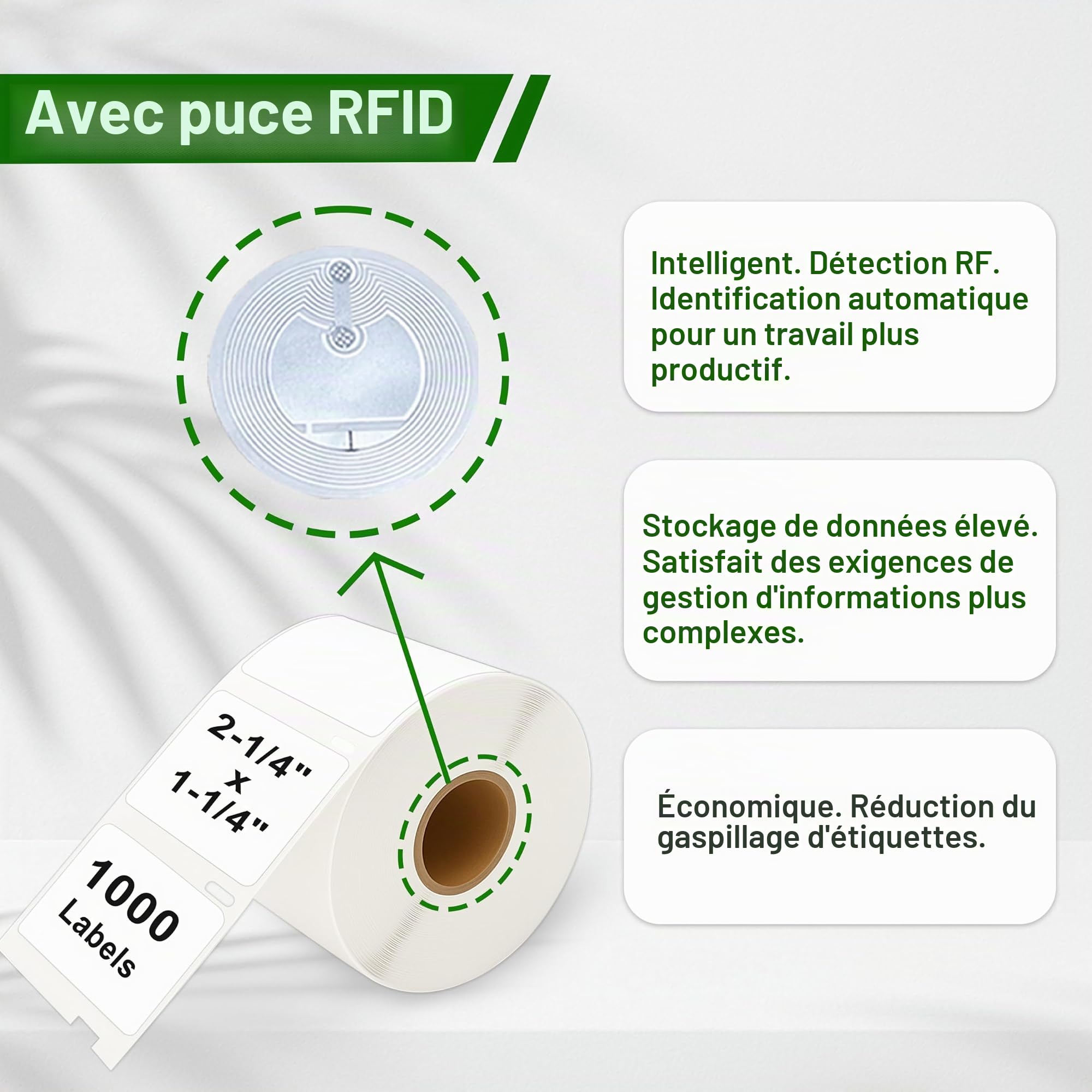 Étiquettes multi-usages - 6 rouleaux (avec puce RFID) pour Dymo S0722540 11354-57 mm x 32 mm, compatibles avec les imprimantes Dymo LabelWriter 550-1000 étiquettes par rouleau.