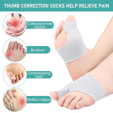 2 Pairs Bunion Corrector,Hallux Valgus Socks,Hallux Valgus Cushion Toe Brace,Reduces Pressure,Big Toes Separator & Straightener for Comfort and Support,Men & Women,Black