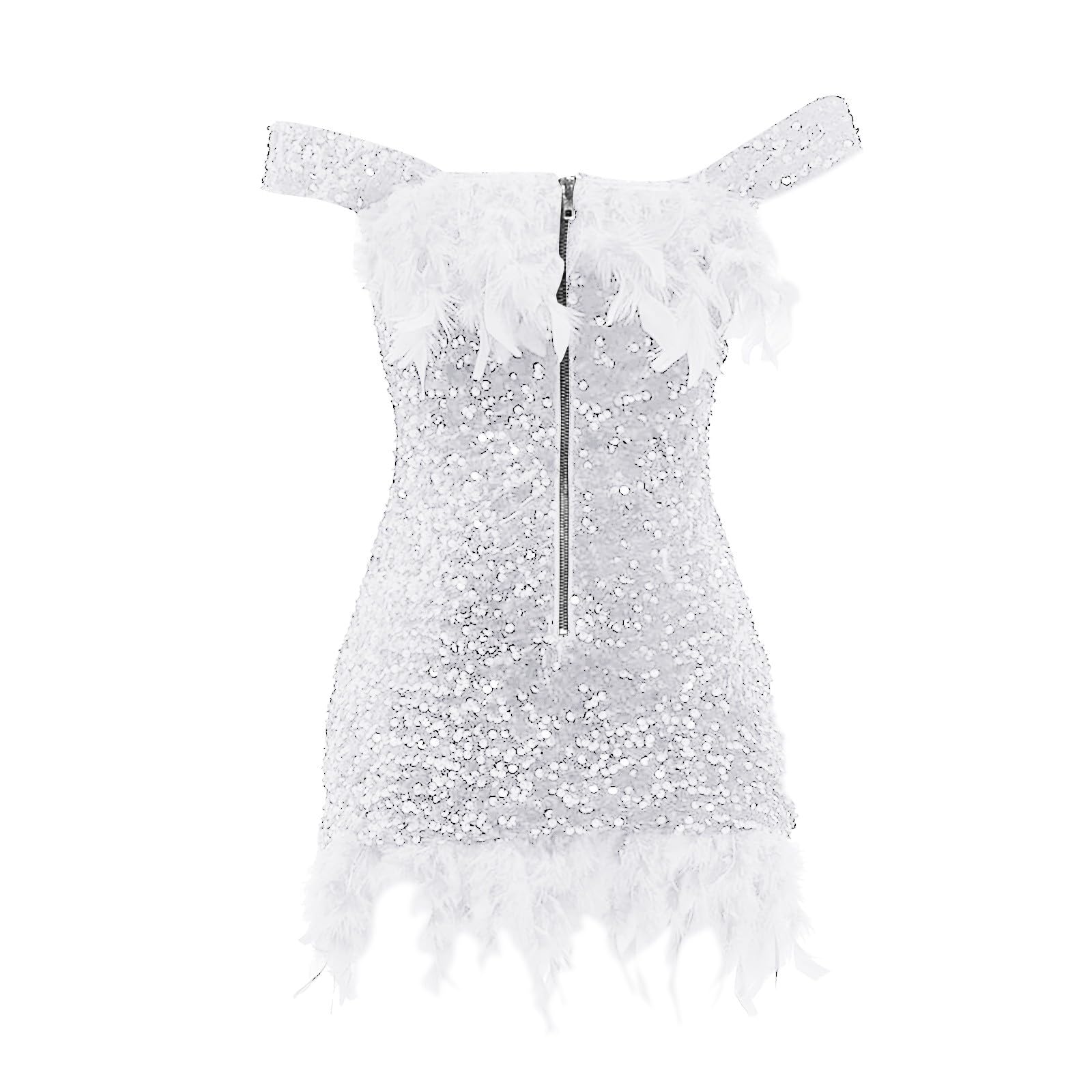 Robe Courte à Paillettes et Plumes pour Femmes, Double épaule, Coupe cintrée, Scintillante, pour Costume Halloween Adolescente