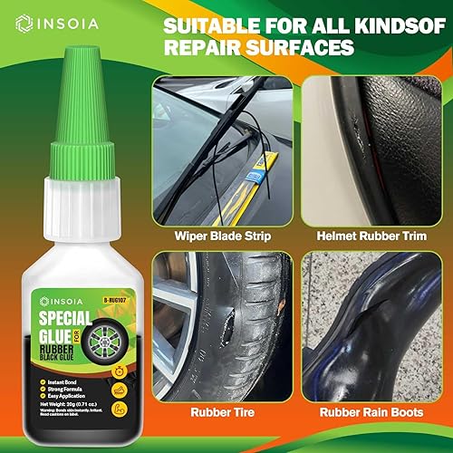 Miniatura 8 de Pegamento de goma negro, 0.71 onzas de adhesivo de goma resistente para neumáticos, tubos, zapatos, plástico, metal y proyectos de bricolaje,