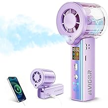 Portable Handheld Fan with Cooling Mist, 30000 RPM High Speed Turbo Personal Fan with Adjustable Speeds, Rechargeable Mini Misting Fan with LED Display for Travel Outdoor Makeup, Purple
