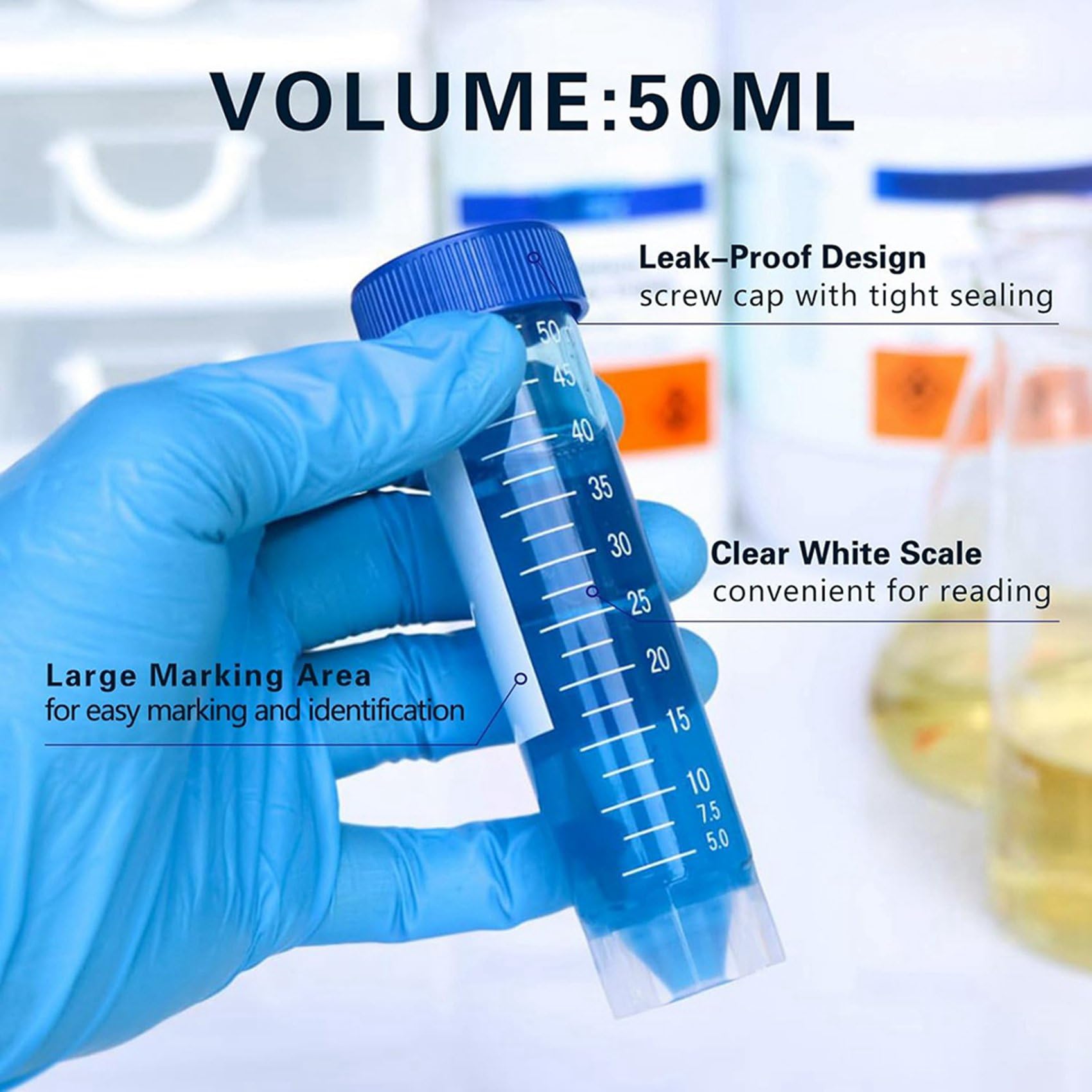 Provette per Centrifuga in Plastica da 50 Ml con Tappo A Vite, 150 Pezzi Provette Coniche in Plastica Autoportanti da 50 Ml con Tappo