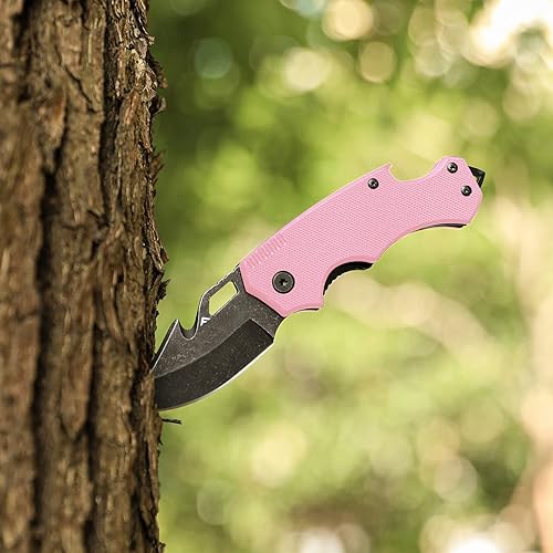 Miniatura 6 de FLISSA Mini Folding Pocket Knife, 2.5-Inch Stainless Steel Drop Point Blade, EDC Pocket Knives for Women with Bottle Opener and Glass Breaker (Pink)