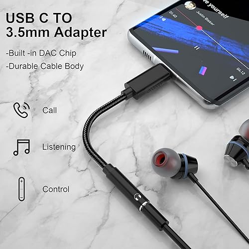 Miniatura 3 de TITACUTE Adaptador de auriculares USB tipo C a conector de audio de 0.138 in para Samsung S22 S21 S20 FE Galaxy Z Flip 3 Fold Note 20 estéreo Dongle