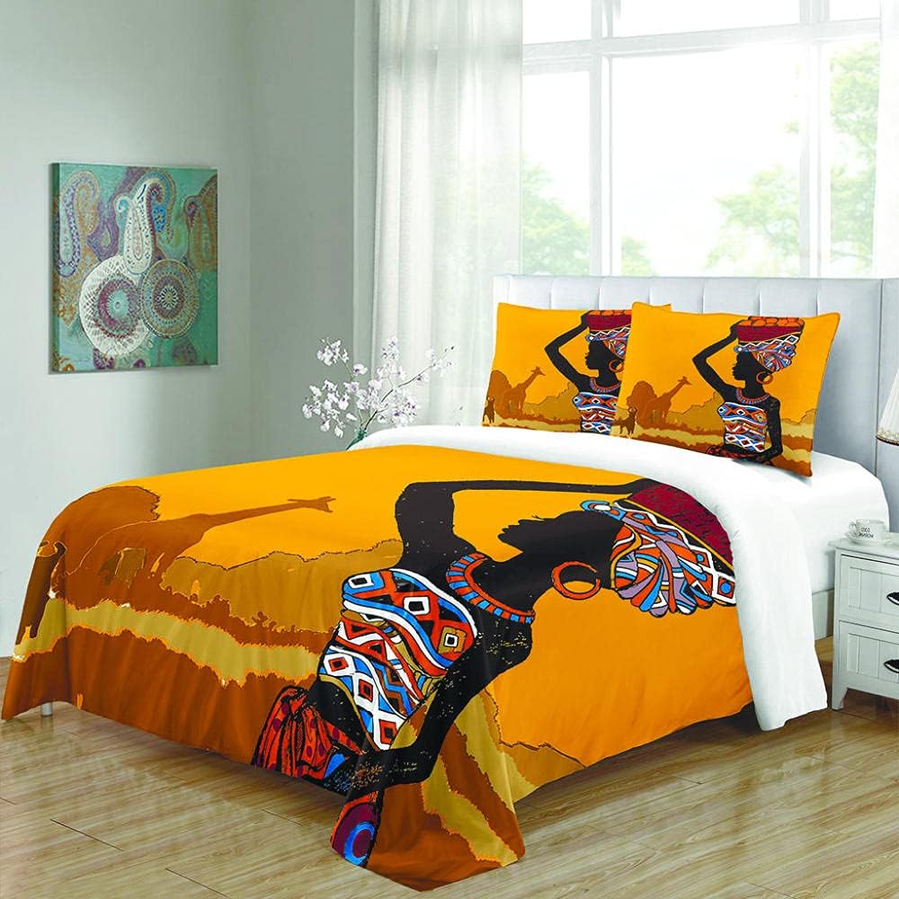 ZCFGG Juego de Ropa de Cama con Funda de edredón Amarillo niña Africana Jirafa 230x230 cm con Microfibra Funda Nordica Y Funda De Almohada para El Dormitorio De Casa
