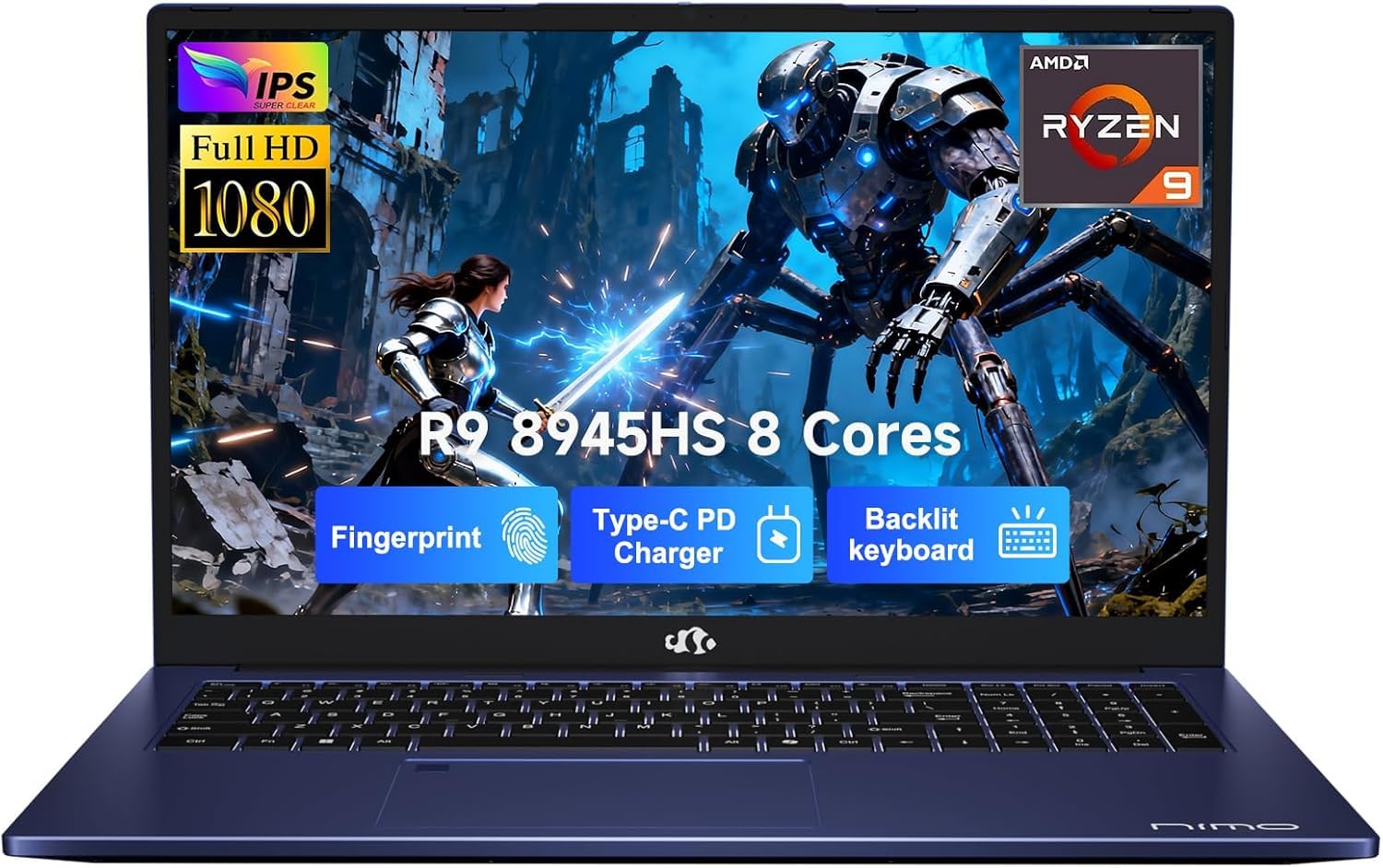 NIMO 17.3 AI Gaming-Laptop Ryzen 9 8945HS (Beat i9-13900H, Up to 5.2GHz) 32GB RAM, 1TB SSD, Radeon 780M, PD 100W Type-C AI-Enhanced for Copilot VR Ready, AI Laptop for Business & Student