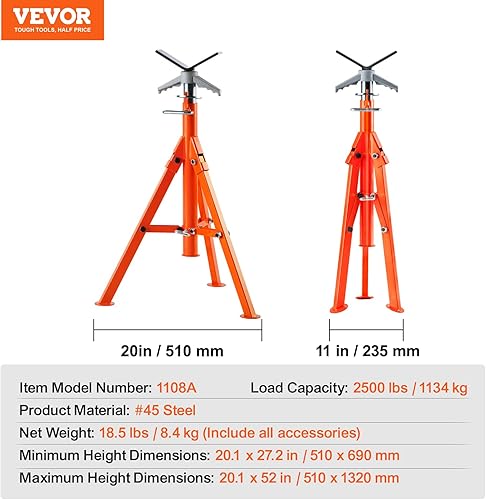 Miniatura 7 de VEVOR Soporte para tubos, 2500 libras de alta resistencia para gato de tubería, 27.2 a 52 pulgadas de altura ajustable en V, soporte de tubo