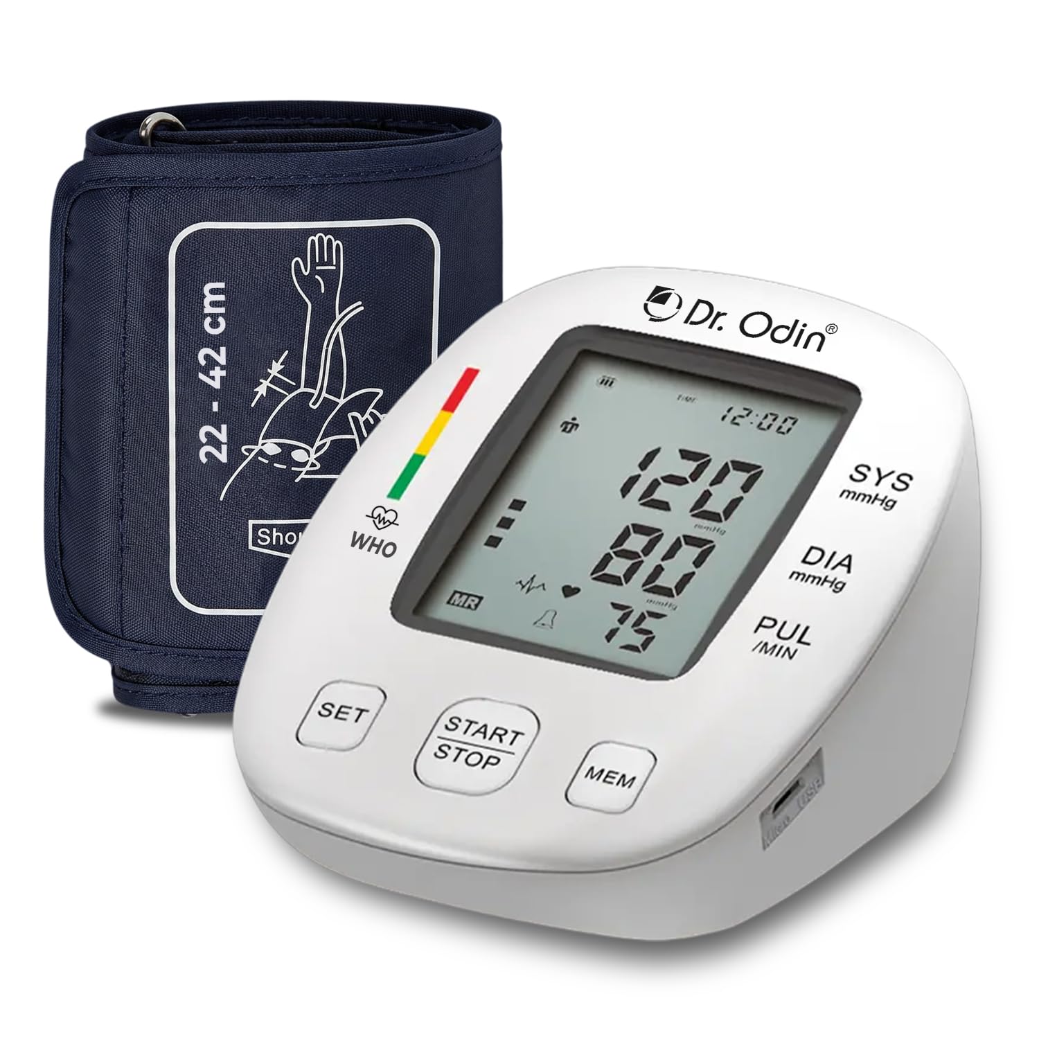 Dr. Odin OBP104 Pulse Mini Digital Blood Pressure Monitor for Accurate BP & Pulse Readings | LCD Display | 2x60 Memory Records | Large Cuff (22-42 cm) | USB Port | WHO Indicator | 1-Year Warranty-picture-49